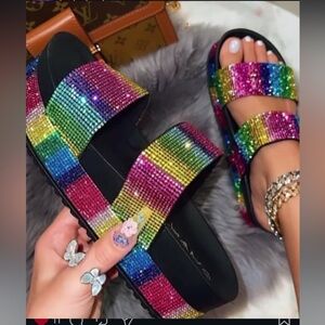 Cape Robbin Multicolor Rhinestone Slide Sandals